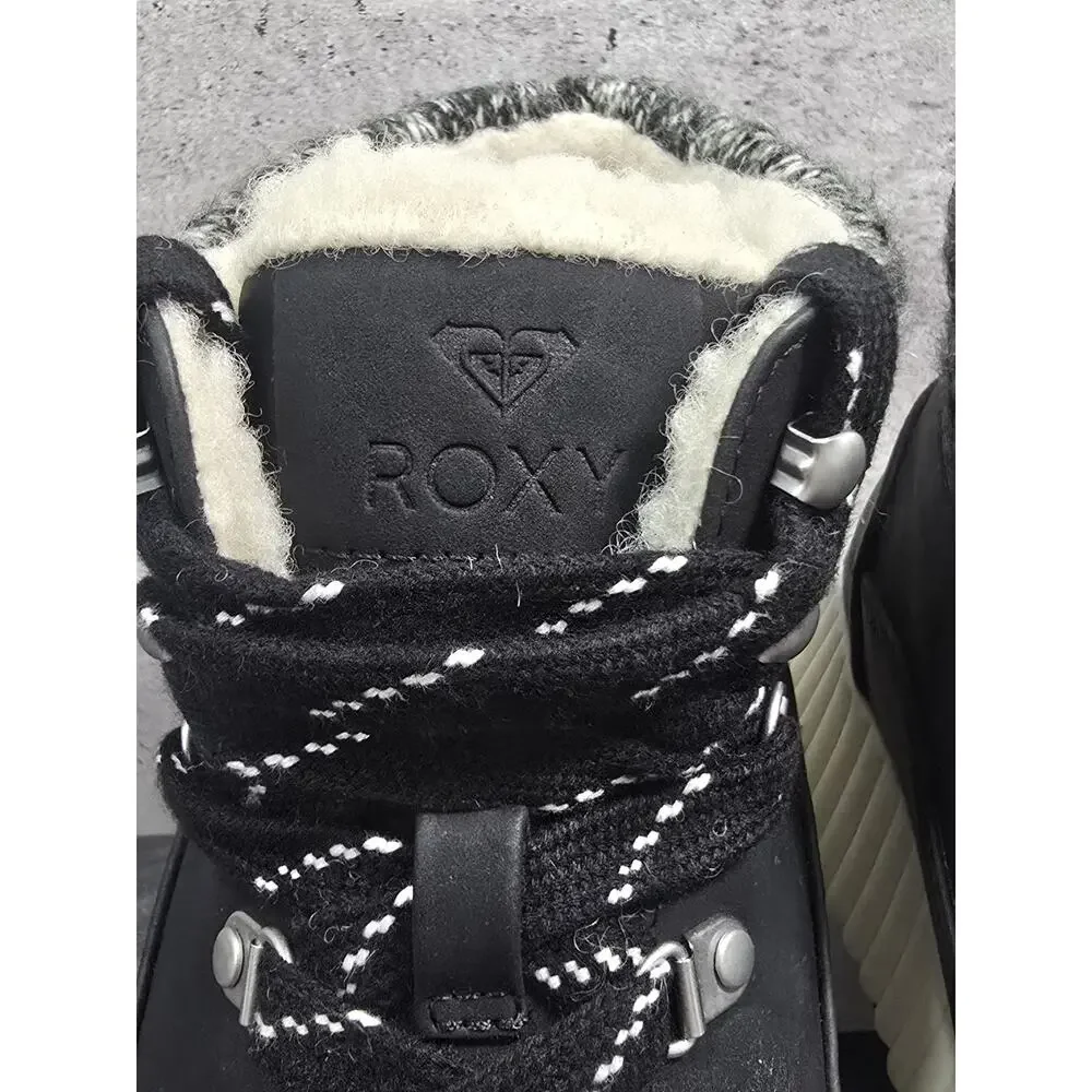 ROXY Bling Peak Black Knit Lace Up Platform Hiker Boots Women's Size 7.5 EUC